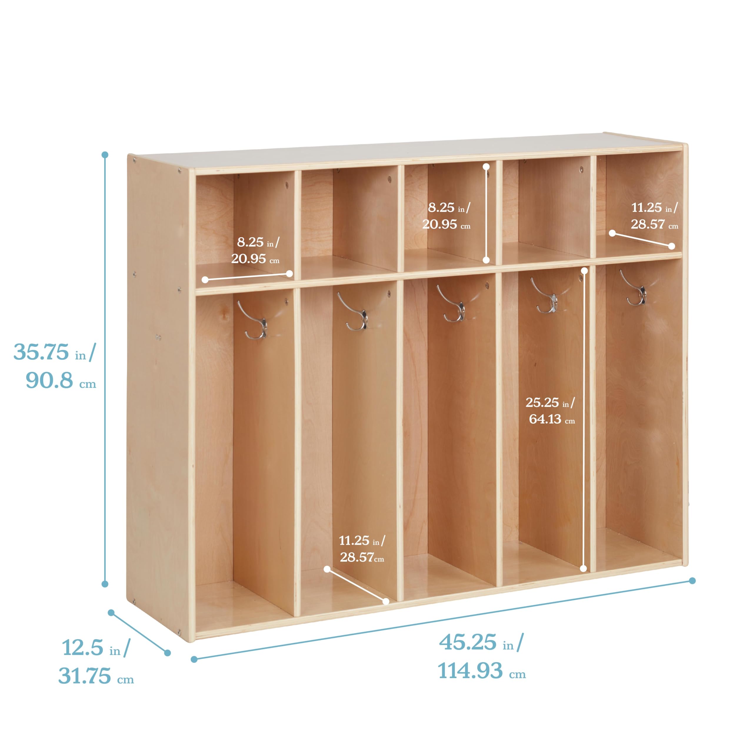 Ecr4Kids Streamline 5-Section Toddler Coat Locker, Classroom Furniture, Natural